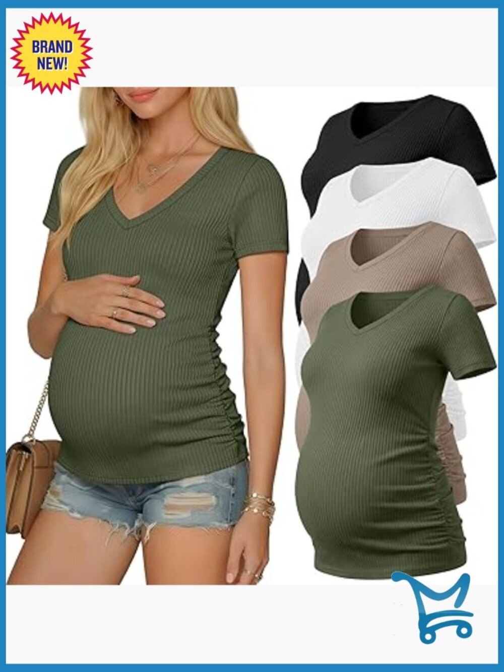 4 Pack Maternity V Neck Tees Side Ruched Short Sleeve Tops